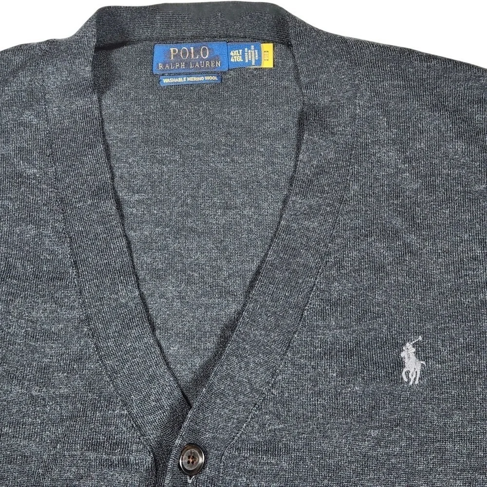 Polo Ralph Lauren‎ Merino Wool Cardigan Sweater 4XLT Big and Tall Dark Gray NWOT